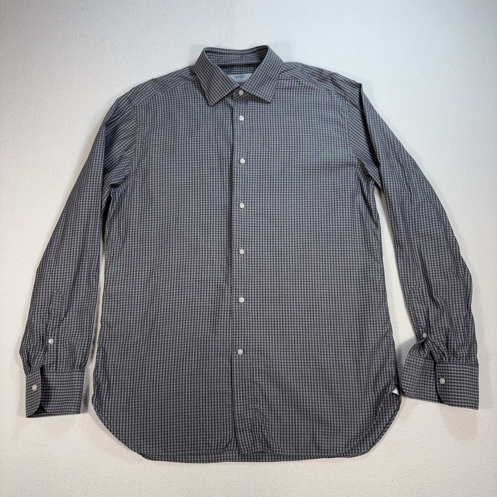 Gritti Ermenegildo Zegna Shirt Mens 42-16.5 Gray Gingham Check Plaid 100% Cotton
